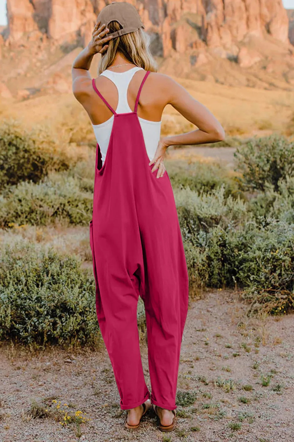 Double Take Full Size V-Neck Sleeveless Jumpsuit with Pockets - Velora Luxury Fashion