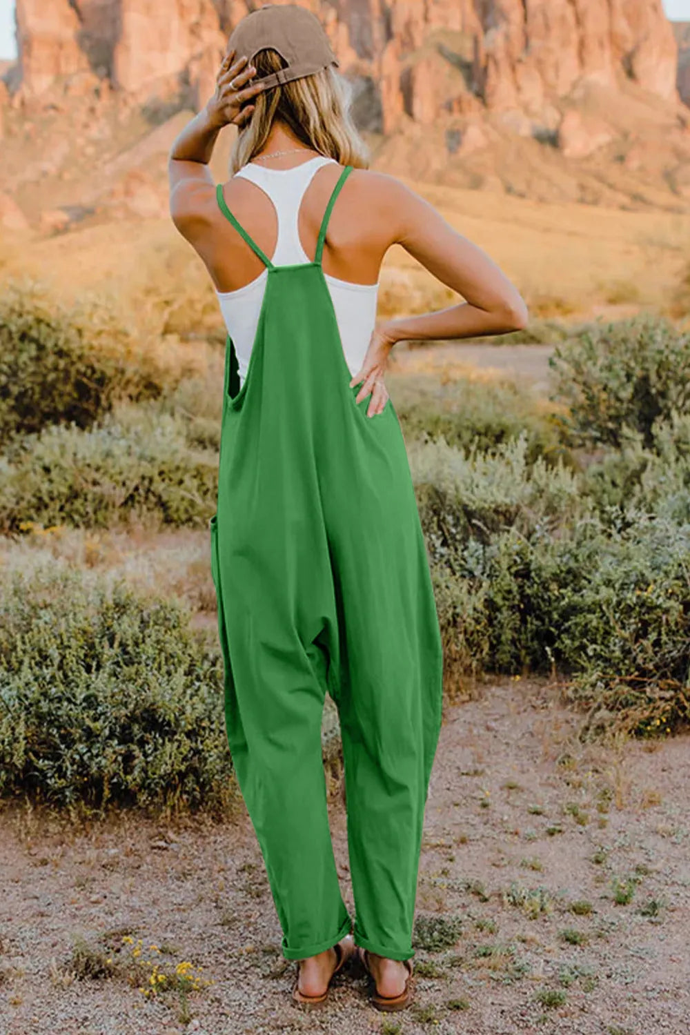 Double Take Full Size V-Neck Sleeveless Jumpsuit with Pockets - Velora Luxury Fashion