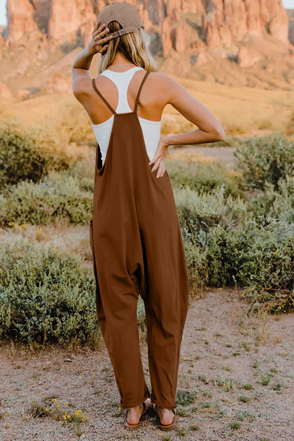 Double Take Full Size V-Neck Sleeveless Jumpsuit with Pockets - Velora Luxury Fashion