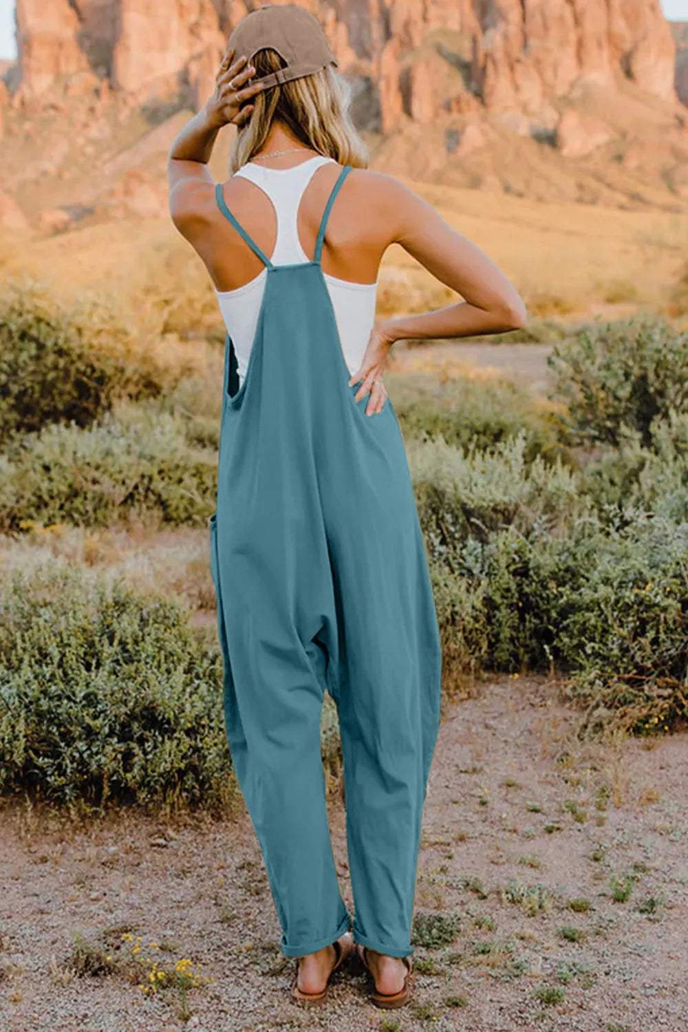 Double Take Full Size V-Neck Sleeveless Jumpsuit with Pockets - Velora Luxury Fashion