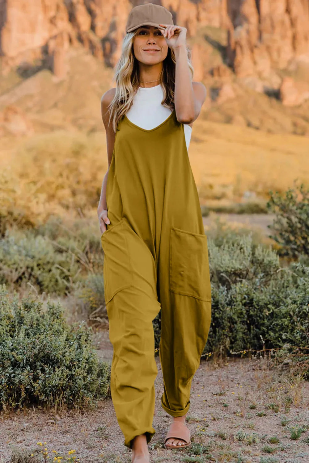 Double Take Full Size V-Neck Sleeveless Jumpsuit with Pockets - Velora Luxury Fashion