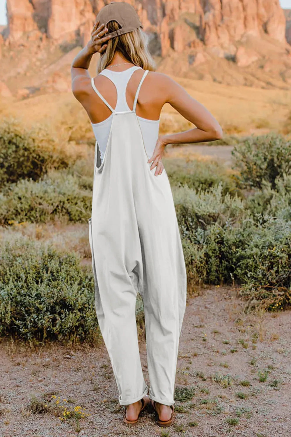 Double Take Full Size V-Neck Sleeveless Jumpsuit with Pockets - Velora Luxury Fashion