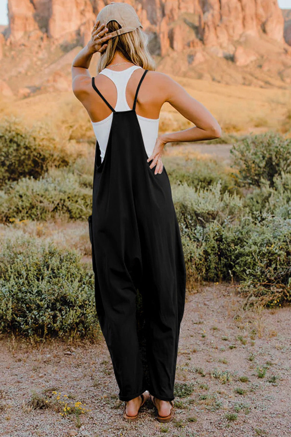 Double Take Full Size V-Neck Sleeveless Jumpsuit with Pockets - Velora Luxury Fashion