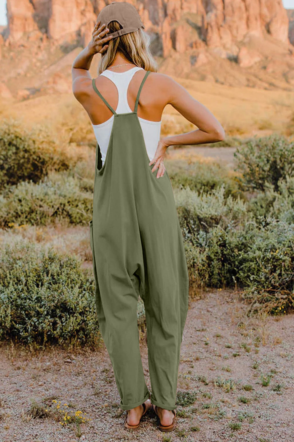 Double Take Full Size V-Neck Sleeveless Jumpsuit with Pockets - Velora Luxury Fashion