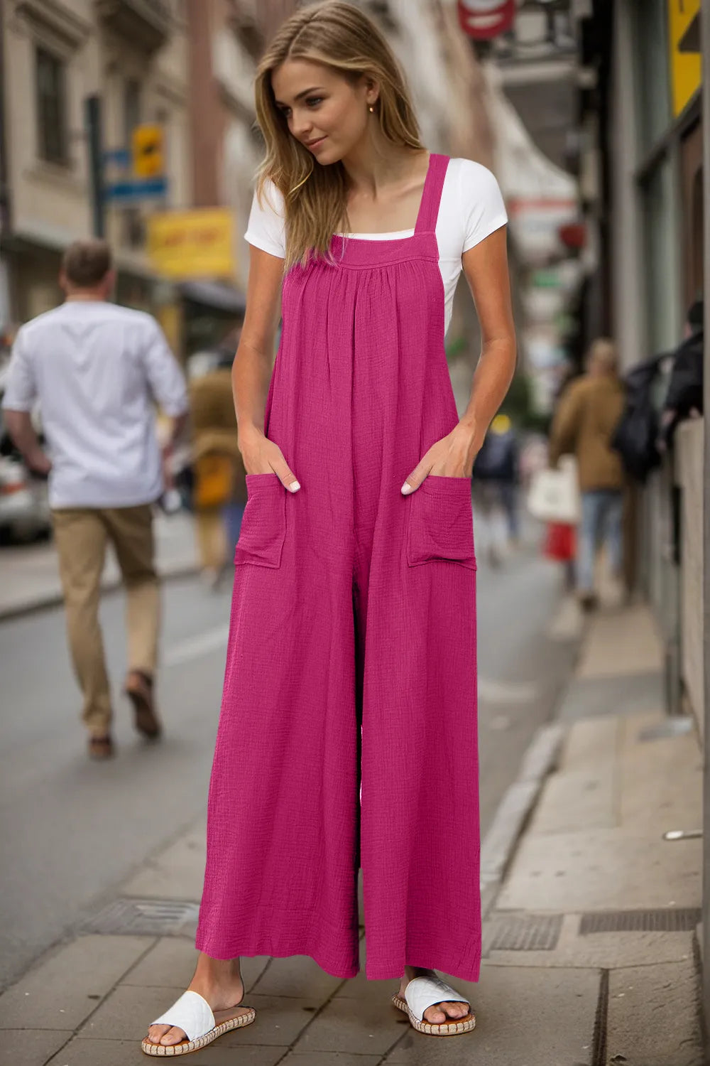 Double Take Full Size Wide Leg Overalls with Pockets - Velora