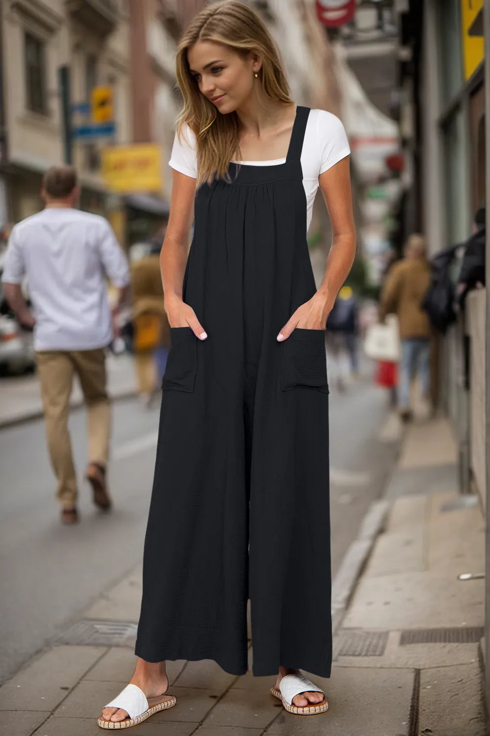 Double Take Full Size Wide Leg Overalls with Pockets - Velora