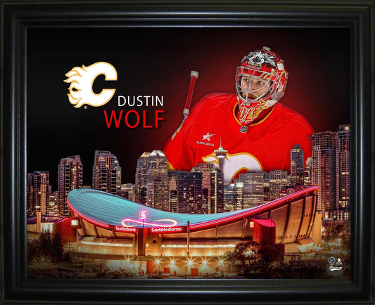 Dustin Wolf 16x20 Framed Skyline Print Calgary Flames - Velora Luxury Fashion