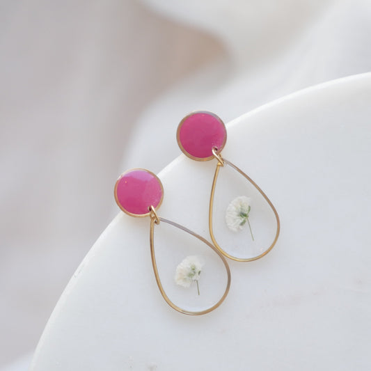 Boucles d'oreilles duo gigi blanc et Framboise - goute - Velora