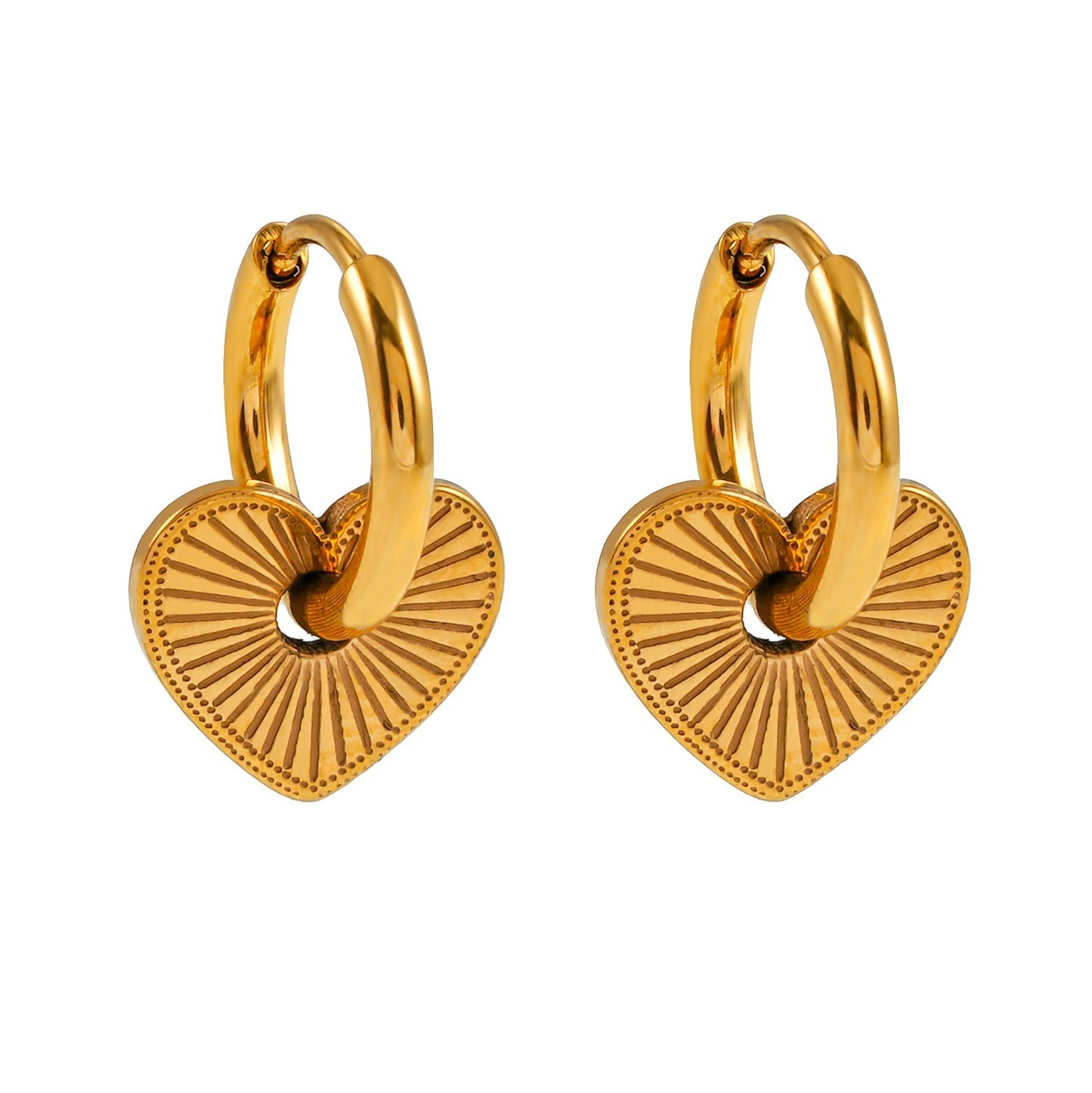 ENDEAR Gold: Romantic Heart Charm Hoop Earrings – A Symbol of Everlasting Love. - Velora Luxury Fashion