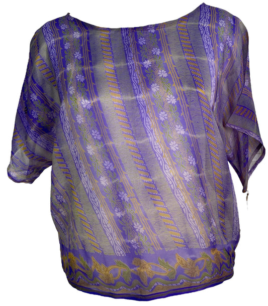 PCH6406 Very Sheer Chiffon Avatar Pure Silk Boxy Top - Velora