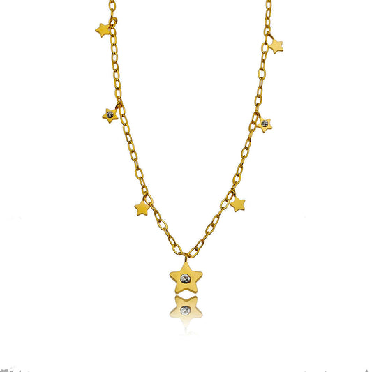 EVELYN Mini Stars & Zirconia Embeded Pendant Necklace - Velora Luxury Fashion