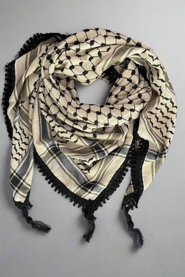 Echoes – Earthy Beige Kufiya (Keffiyeh) | Made in Jordan - Velora Luxury Fashion