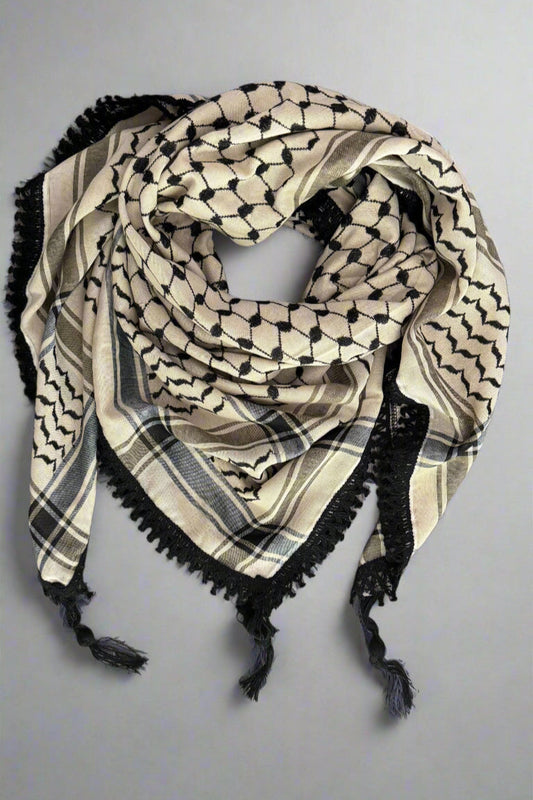 Echoes – Earthy Beige Kufiya (Keffiyeh) | Made in Jordan - Velora Luxury Fashion