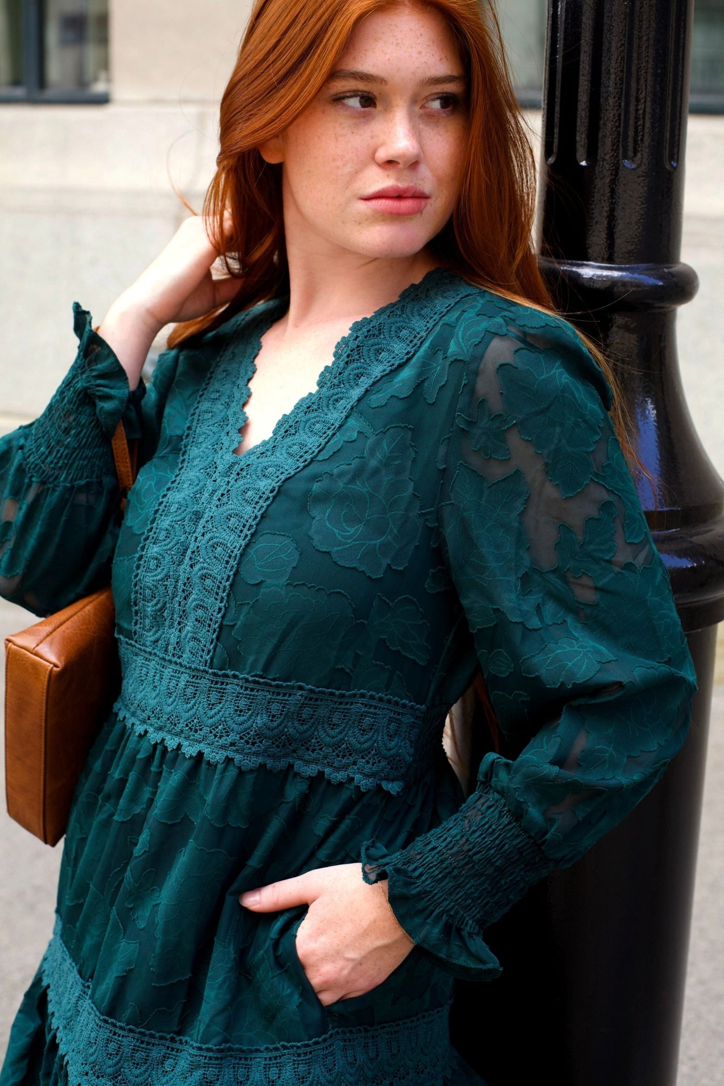 Edith Floral Lace Boho Mini Dress Long Sleeves V-Neck Detailing - Velora Luxury Fashion