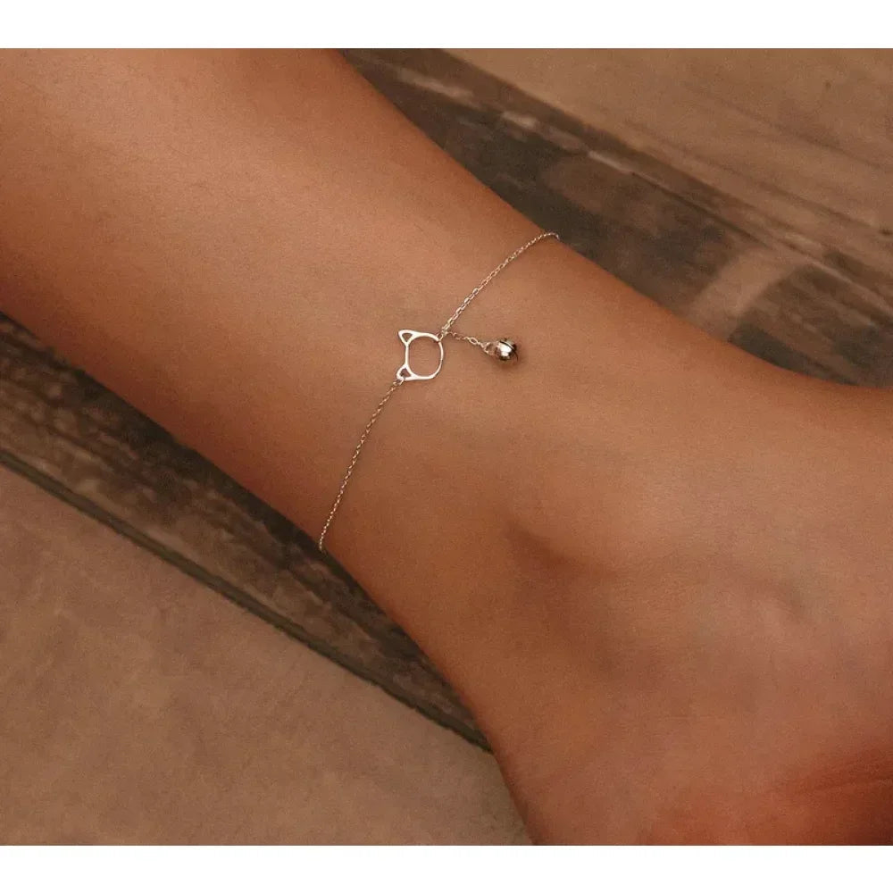 Elegant 925 Sterling Silver Bell And Cat Anklet For Women - Sct003 - Velora Luxury Fashion