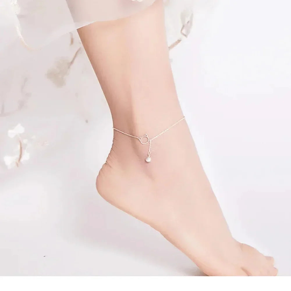 Elegant 925 Sterling Silver Bell And Cat Anklet For Women - Sct003 - Velora Luxury Fashion