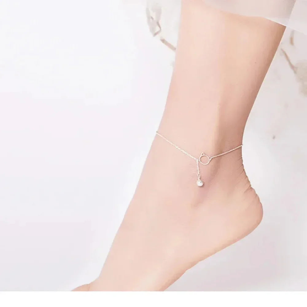 Elegant 925 Sterling Silver Bell And Cat Anklet For Women - Sct003 - Velora Luxury Fashion