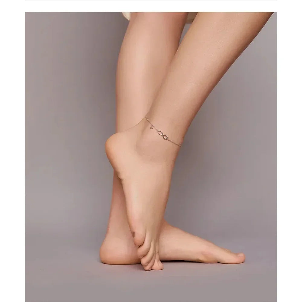 Elegant 925 Sterling Silver Infinity Chain Anklet - Trendy Summer Foot Jewelry - Velora Luxury Fashion