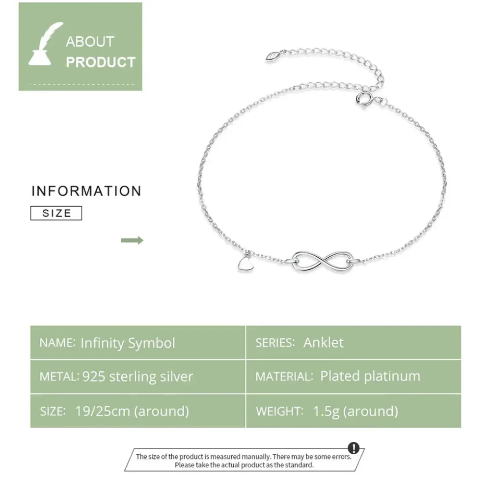 Elegant 925 Sterling Silver Infinity Chain Anklet - Trendy Summer Foot Jewelry - Velora Luxury Fashion