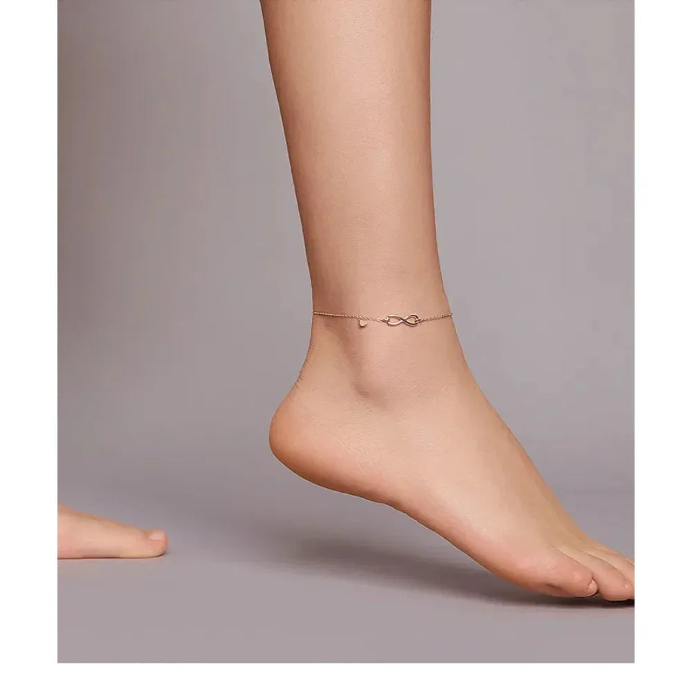 Elegant 925 Sterling Silver Infinity Chain Anklet - Trendy Summer Foot Jewelry - Velora Luxury Fashion