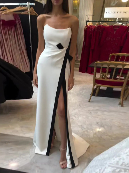 Elegant Simple Strapless White Slit Long Dress EX-STOCK Canada