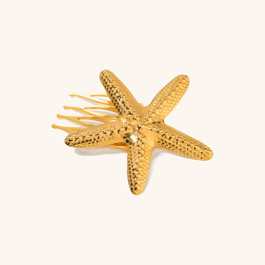 Elegant Gold Hair Comb with Starfish Design – Hypoallergenic, Waterproof, Durable Accessory for Women, 48 mm - Velora
