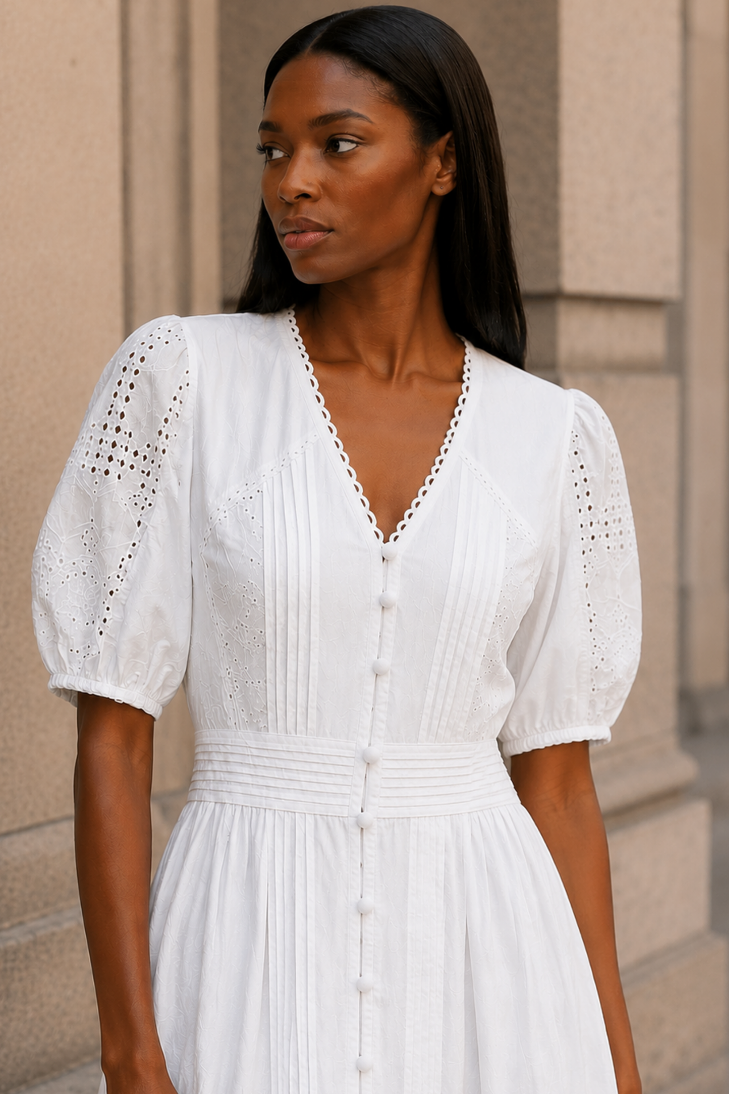 Elena White Eyelet Midi Dress