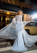 Embellished cape sleeves Evening Gown - Velora Luxury Fashion