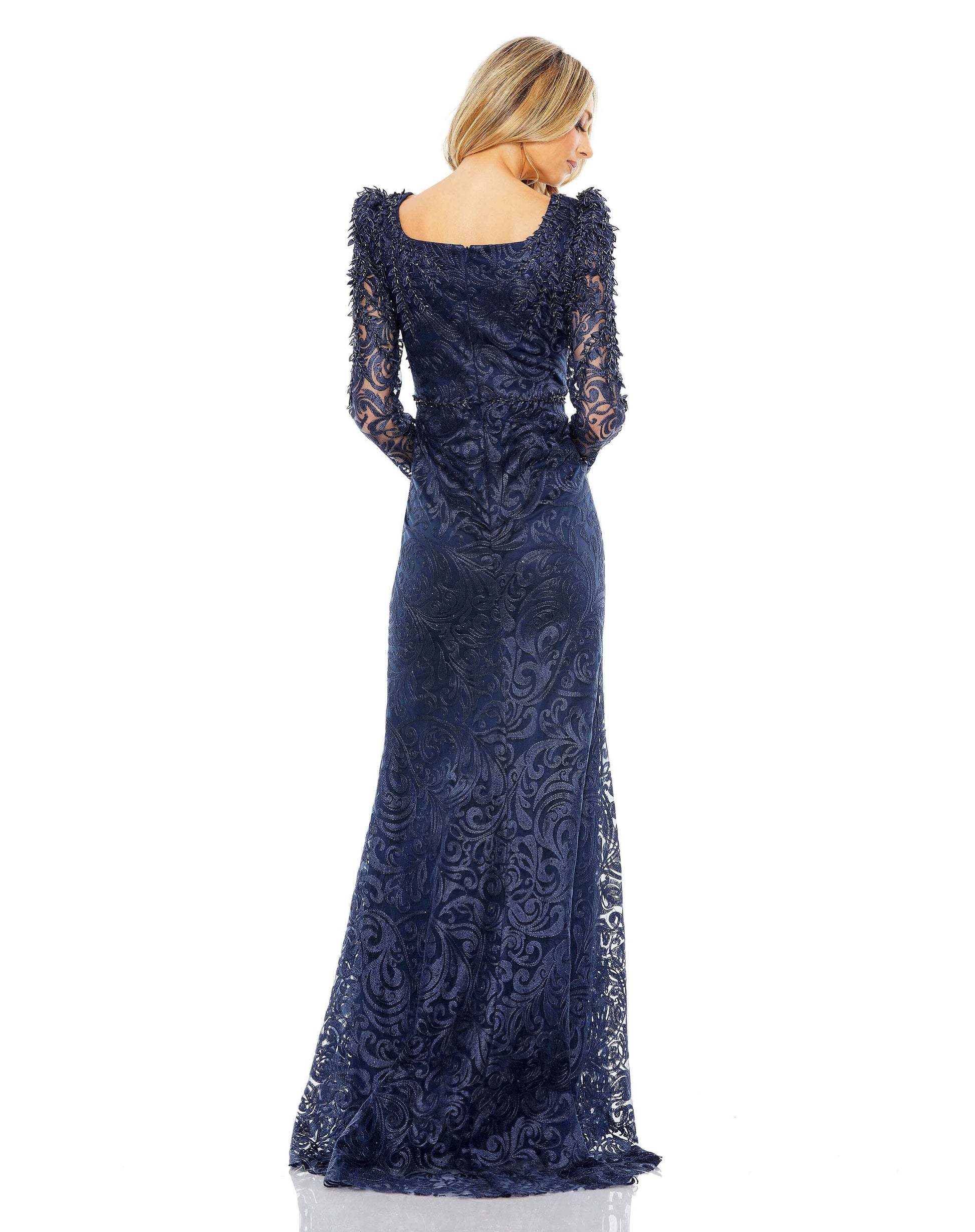 Embroidered Appliqué Shoulder Detail Trumpet Gown - Velora Luxury Fashion