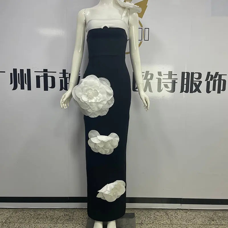 Embroidered Flower Black Long Tube Top Dress Wedding Evening Party Cocktail Dress EX-STOCK Canada