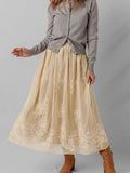 Embroidered Mesh Overlay Flowy Midi Skirt - Velora Luxury Fashion