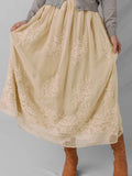 Embroidered Mesh Overlay Flowy Midi Skirt - Velora Luxury Fashion