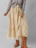 Embroidered Mesh Overlay Flowy Midi Skirt - Velora Luxury Fashion