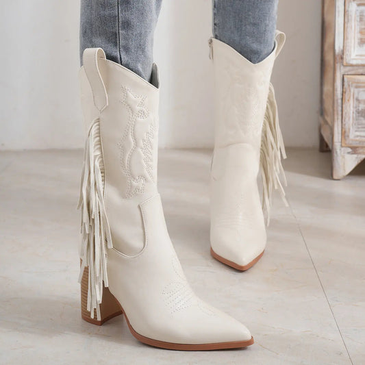 Embroidered Tassel White New Western Cowboy Boot EX-STOCK Canada