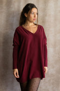 Emma V-Neck Oversize Sweater Long Sleeve Loose Fit Soft Knit Casual Cozy - Velora Luxury Fashion