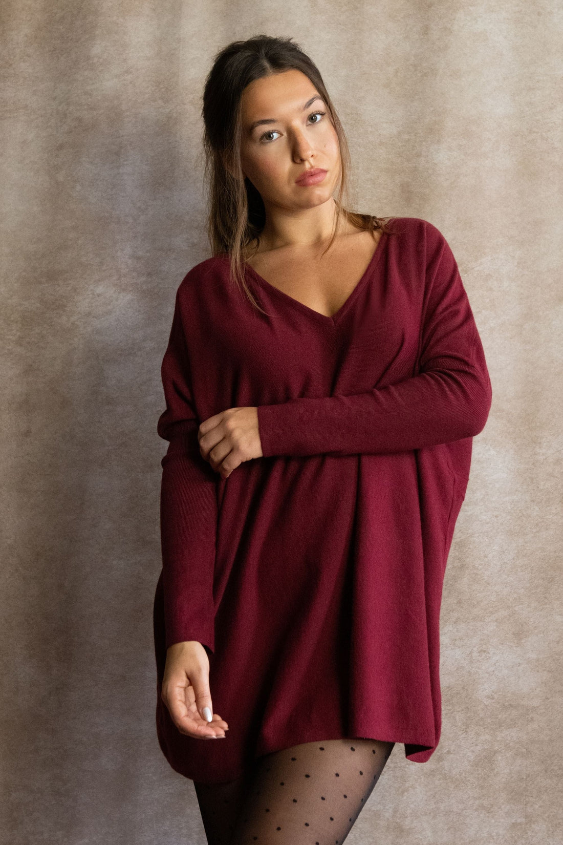 Emma V-Neck Oversize Sweater Long Sleeve Loose Fit Soft Knit Casual Cozy - Velora Luxury Fashion