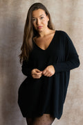 Emma V-Neck Oversize Sweater Long Sleeve Loose Fit Soft Knit Casual Cozy - Velora Luxury Fashion