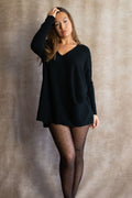 Emma V-Neck Oversize Sweater Long Sleeve Loose Fit Soft Knit Casual Cozy - Velora Luxury Fashion