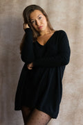 Emma V-Neck Oversize Sweater Long Sleeve Loose Fit Soft Knit Casual Cozy - Velora Luxury Fashion