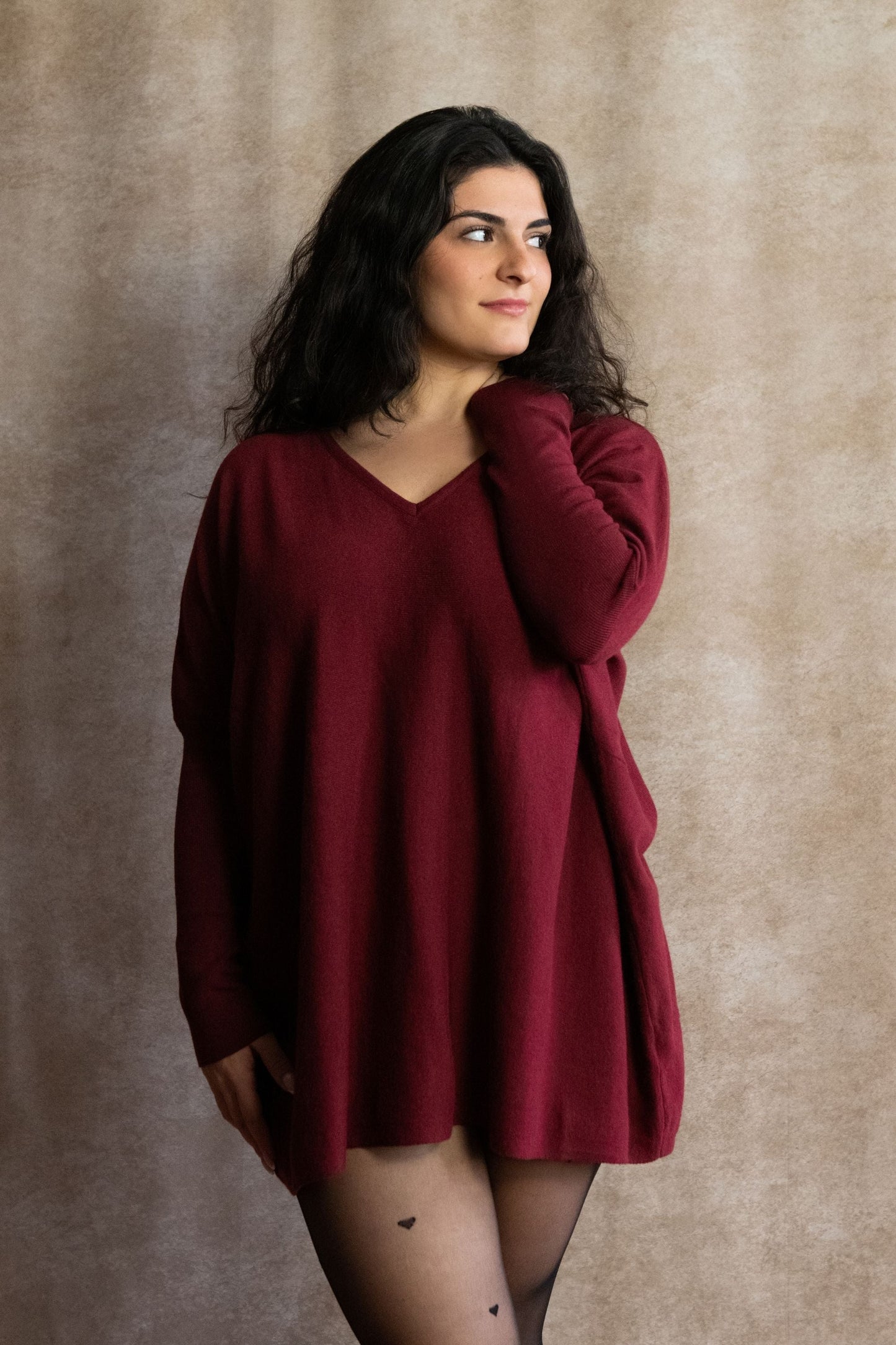 Emma V-Neck Oversize Sweater Long Sleeve Loose Fit Soft Knit Casual Cozy - Velora Luxury Fashion