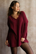 Emma V-Neck Oversize Sweater Long Sleeve Loose Fit Soft Knit Casual Cozy - Velora Luxury Fashion