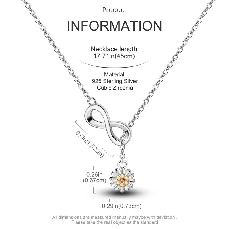 Endless Sunshine Sterling Silver Infinity Necklace With Sunflower - Velora Luxury Fashion