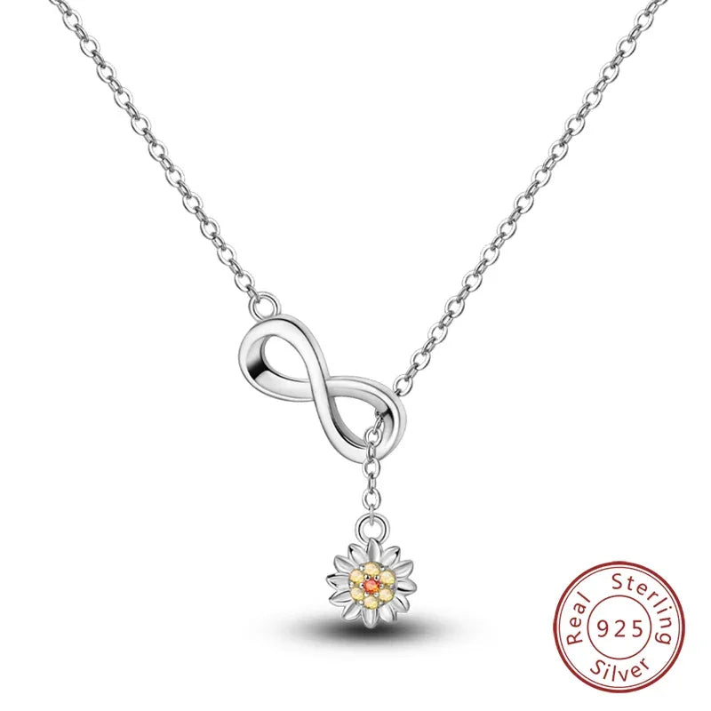 Endless Sunshine Sterling Silver Infinity Necklace With Sunflower - Velora Luxury Fashion