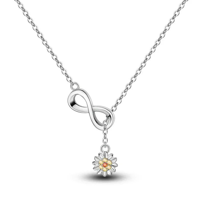 Endless Sunshine Sterling Silver Infinity Necklace With Sunflower - Velora Luxury Fashion