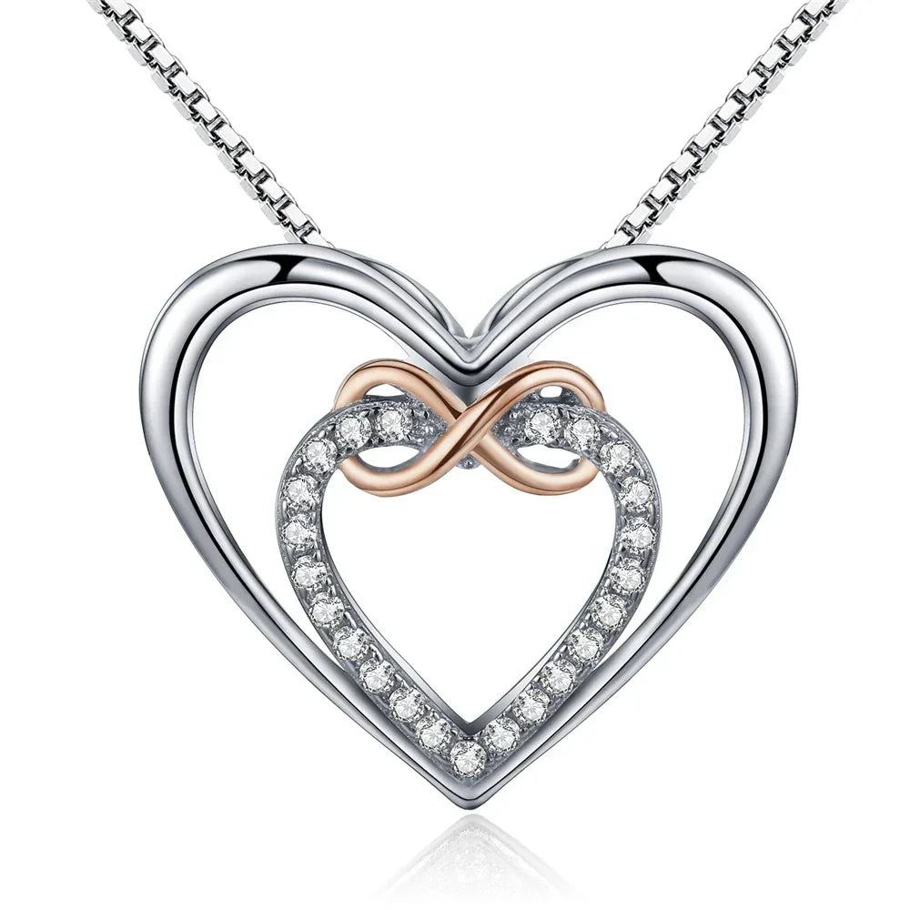 Entwined Hearts: Sterling Silver Infinity Necklace With Double Hearts - Velora Luxury Fashion