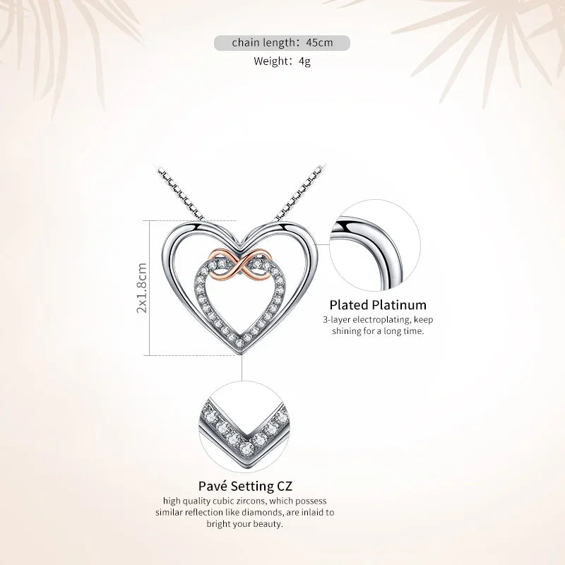 Entwined Hearts: Sterling Silver Infinity Necklace With Double Hearts - Velora Luxury Fashion