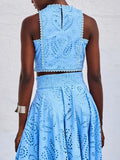 Eyelet Lace Top and Maxi Skirt Set - Velora Luxury Fashion
