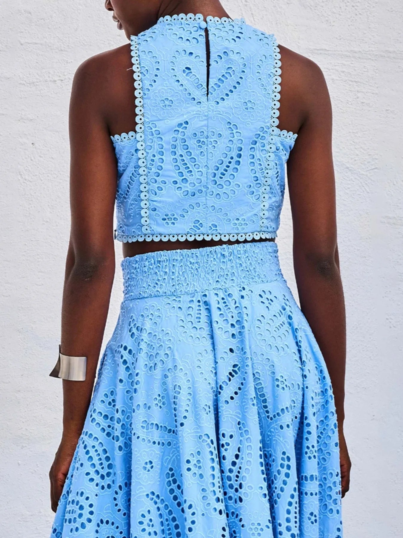 Eyelet Lace Top and Maxi Skirt Set - Velora Luxury Fashion