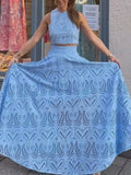 Eyelet Lace Top and Maxi Skirt Set - Velora Luxury Fashion
