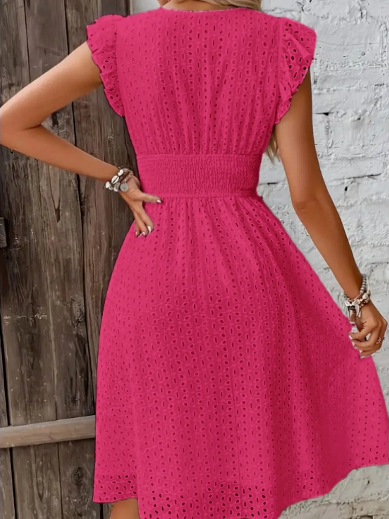 Eyelet Ruffled Cap Sleeve Mini Dress - Velora Luxury Fashion